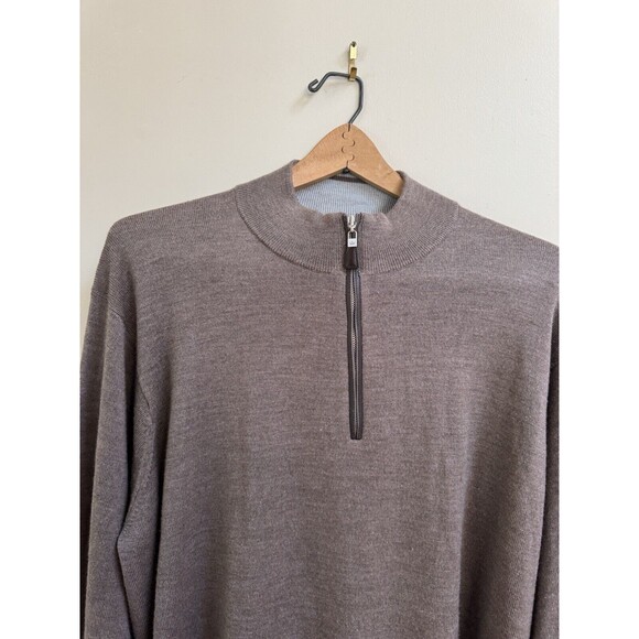 Peter Millar Crown Soft Nappa Trim Mens XL Merino Wool Silk 1/4 Zip Brown Rye - Picture 5 of 10